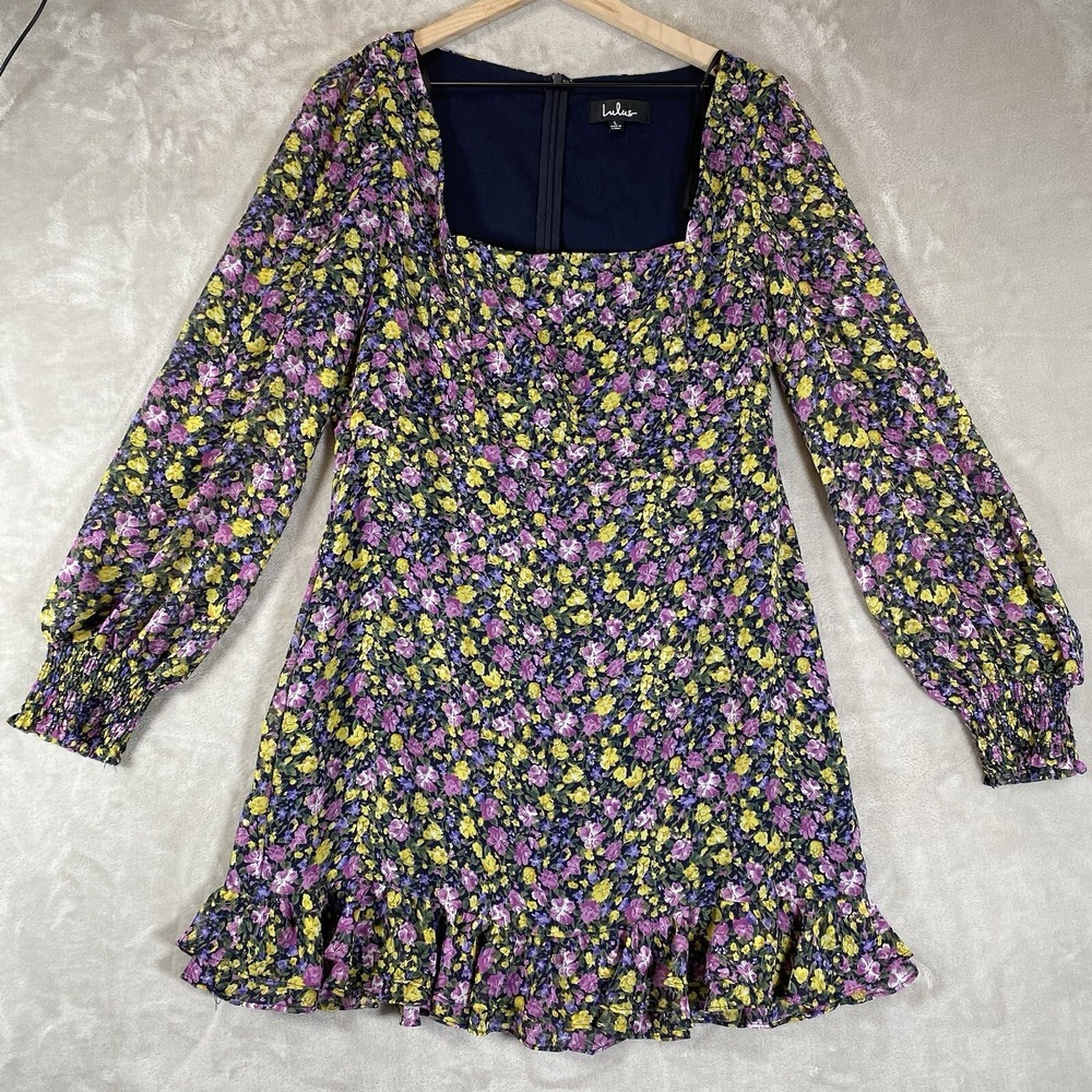 Lulus Dress Large Floral Long Sleeve‎ Ruffle Mini